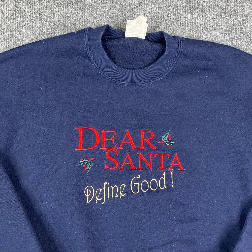 Jerzees Sweatshirt Mens XL Navy Blue Dear Santa Holiday‎ Graphic Pullover
